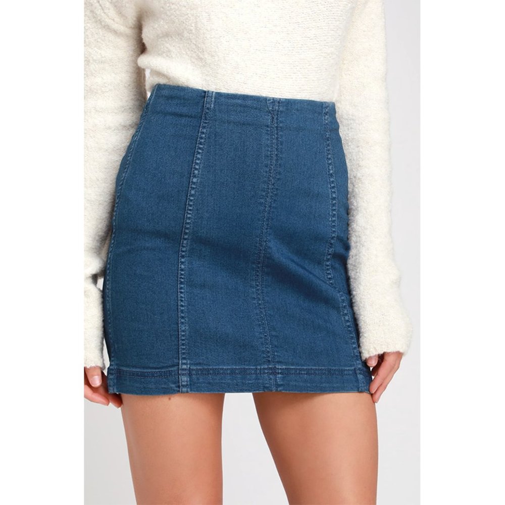 NWT Free People We the Free Modern Femme Stretch Denim Mini Skirt Nautilus Blue